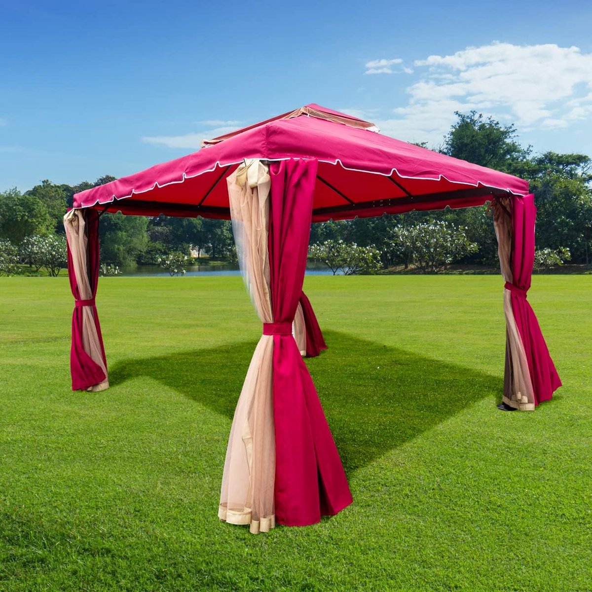 Partytent Gazebo - Pop-up Tent Luifel - Tuin Feest Buiten - Waterdicht Aluminium Frame - 300x300x275cm - Rood