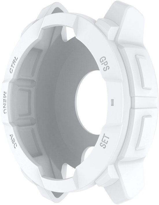Wit TPU beschermhoesje voor Garmin Instinct 3 (50mm), met 'CTRL', 'MENU', 'ABC', 'GPS', 'SET' markeringen.