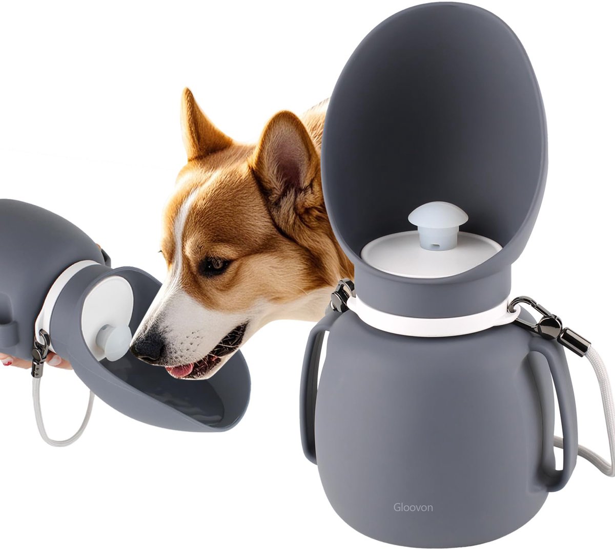 Gloovon® Drinkfles Hond - 800ml - Grote Capaciteit - Draagbare Waterfles voor Honden & Katten - Lekvrij & Duurzaam - Ideaal voor Onderweg - Grijs