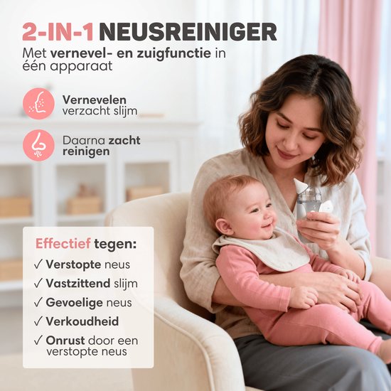 Vulpes Goods® Babycare - Baby Neusreiniger 2-in-1 - Baby Neusreiniger Elektrisch met Ultrasone Vernevelaar - 65kPa Zuigkracht & 5 standen - Neusdouche - Snoetenpoetser - Neuszuiger - Lichtgewicht & Muziek - Grote Batterij - USB-C van Merkloos — afbeelding 3