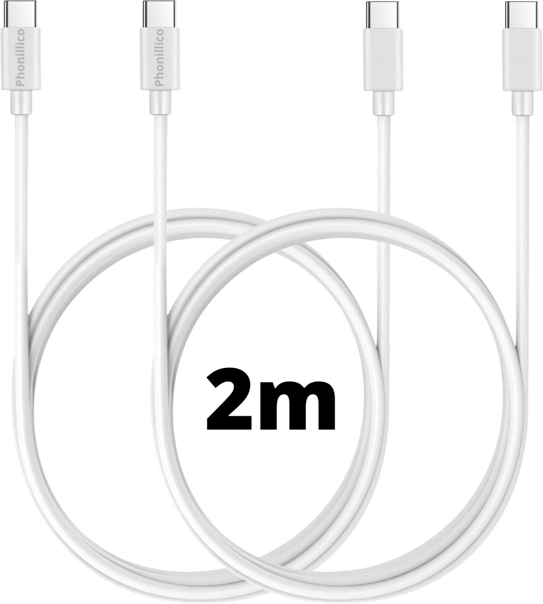 2X USB C naar USB C Kabel Wit - 2 meter - Oplaadkabel voor Samsung Galaxy S26 / S25