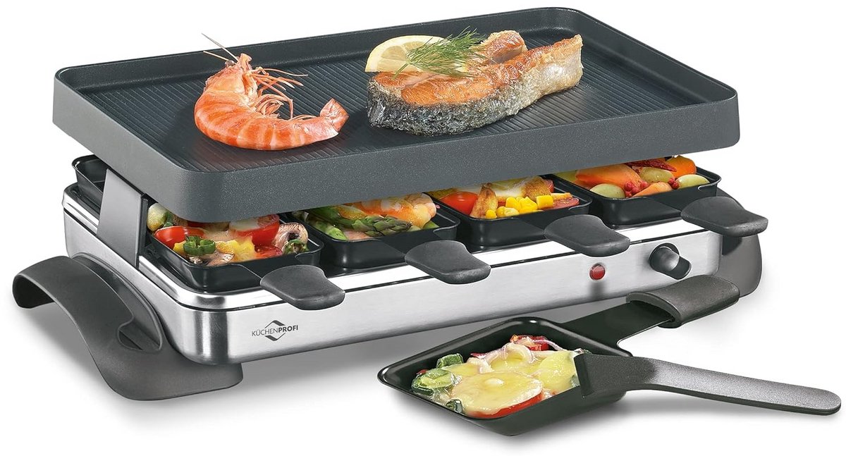 Raclette 8 Personen met Grillplaat en Houten Spatels