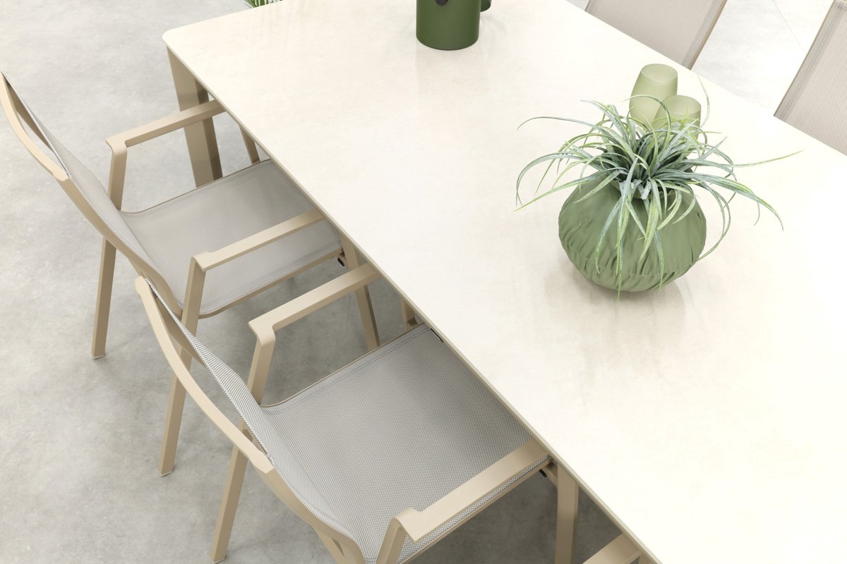 Atmos/Hartman Kyra aluminium tuinset voor 6 personen 240x100 cm. - Latte – foto 6