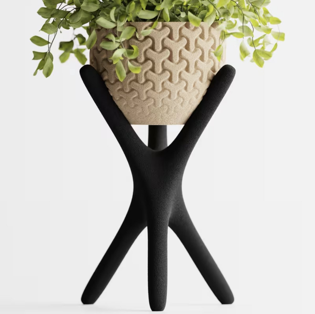 Plantenhouder Set – 2-Delig | 1 Pot & 1 Standaard voor Kamerplanten | Elegant Geometrisch Design | 100% Handgemaakt in Italië | Woonkamer, Bureau & Kantoor | 18×15,8×24,8 cm