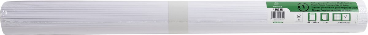 Exacompta 5x Flipoverpapier 65x100cm - premium offset 80g/m2 - 20 blad effen - Wit - 41653E