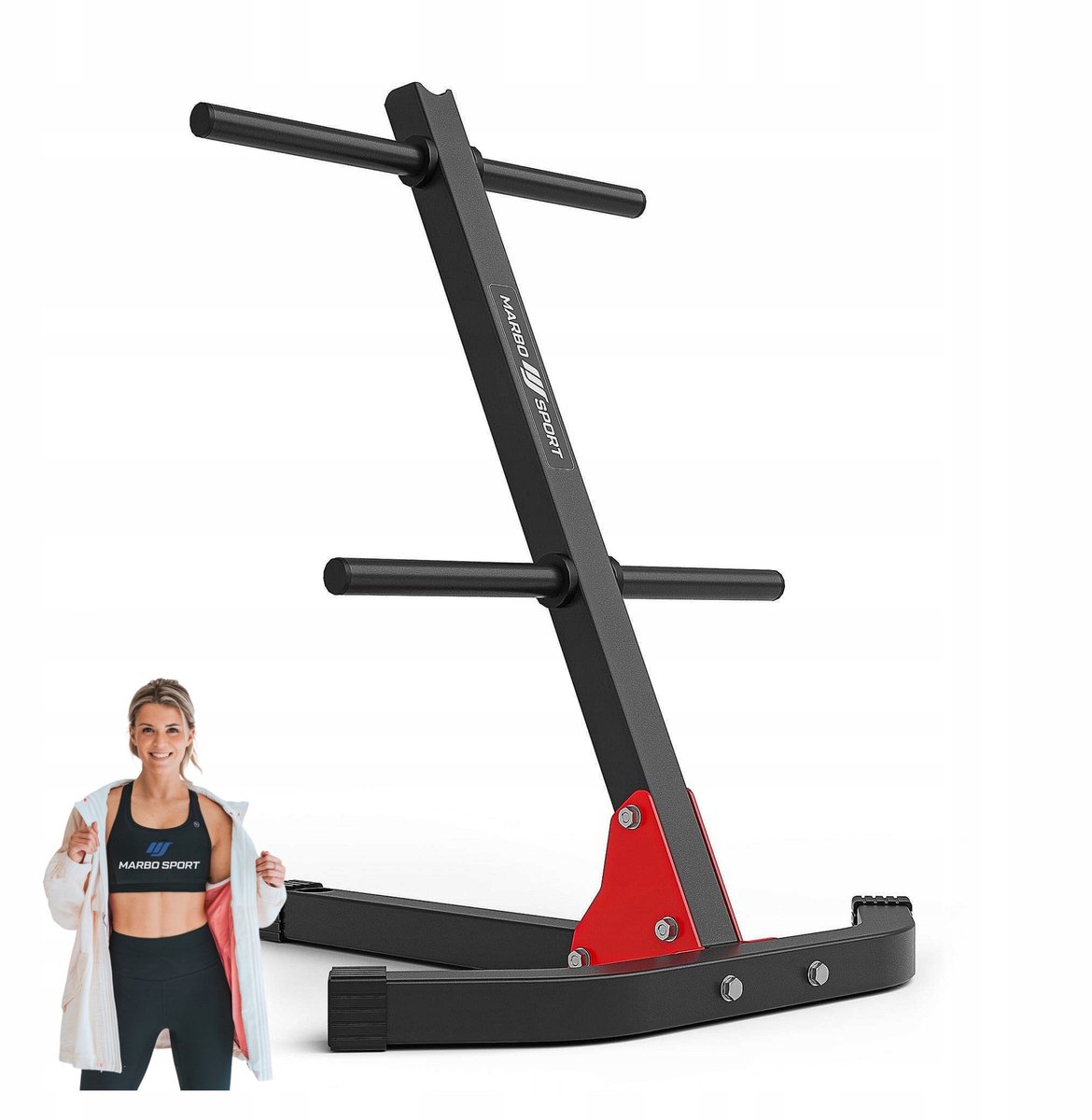 Marbo Sport - Gewichtenrek - Weight Rack - Halterrek - MH-S206 - Opbergrek voor halterschijven, dumbbells en stangen - Voor thuisgym, Home Gym en fitnessruimte - Max. 200 kg - Zwart-rood