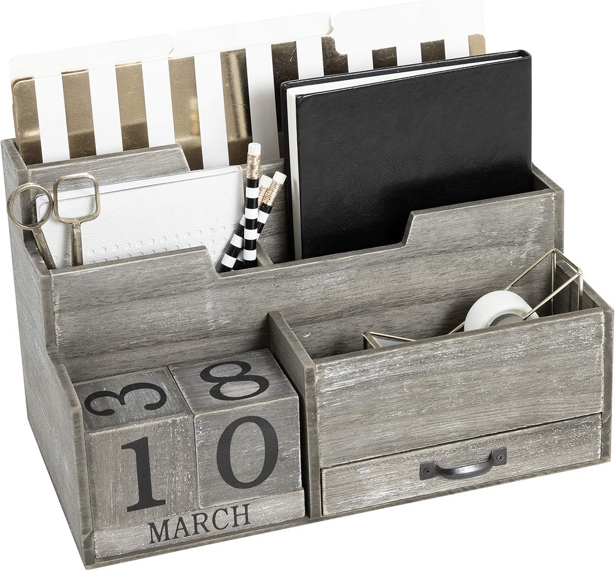 Houten Mail Organizer voor Bureau - Desktop Organizer met Blok Kalender - Trendy Bureauaccessoires