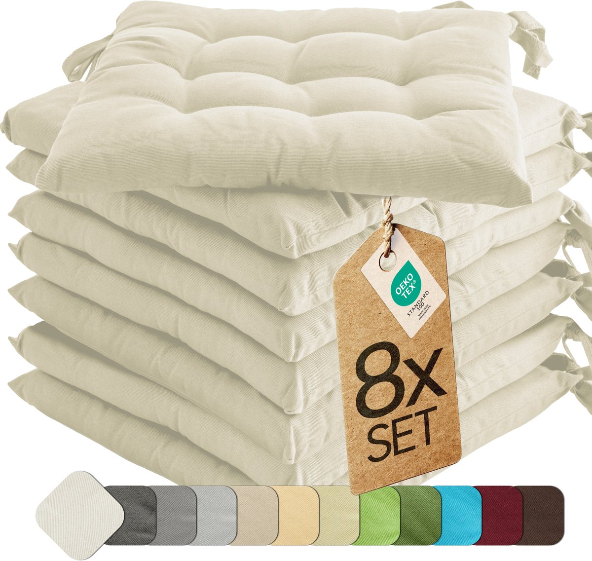etérea Basic Zitkussen Stoelkussen - Seat Cushion 8 Stuk - 40x40 cm - Ivor