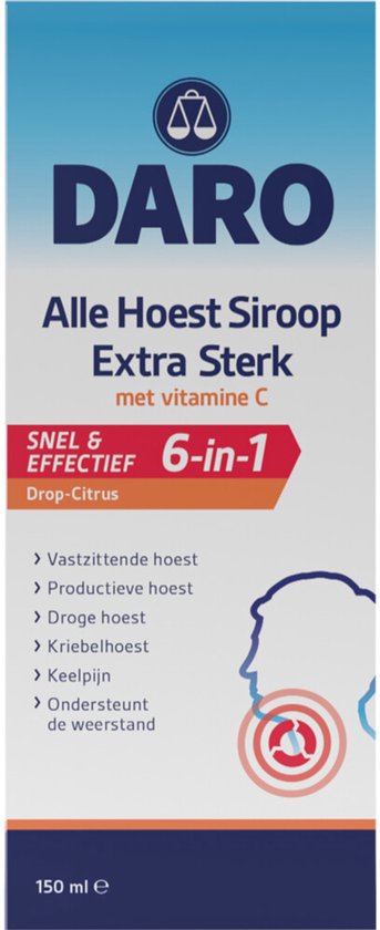 Doosje Daro Alle Hoest Siroop Extra Sterk met Vitamine C, Drop-Citrus smaak.