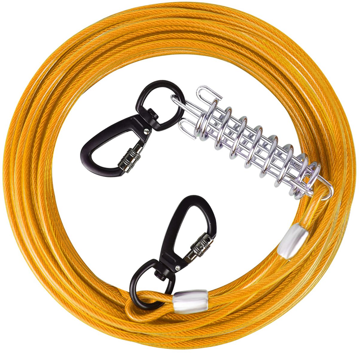 ANMI® Sterke Buiten Hondenriem 10 Meter – Stalen Honden Tie Out Kabel met Veer & 360° Clip – Anti-Bijt PVC Coating – Geschikt voor Grote en Kleine Honden