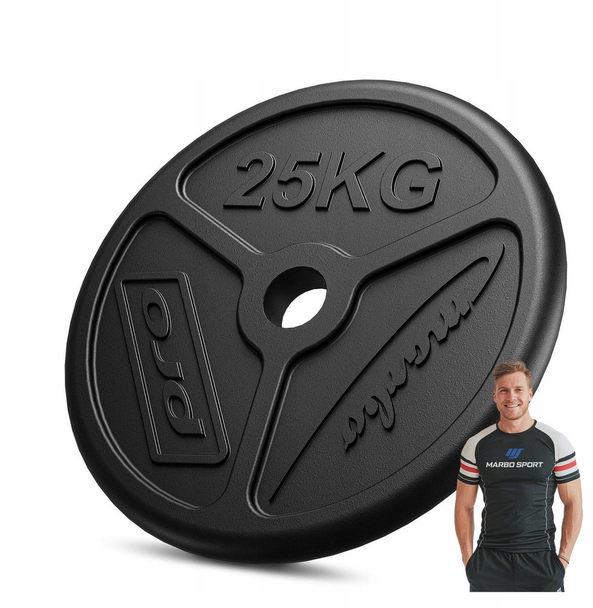 Marbo Sport - Olympische halterschijf - Olympic Weight Plate - 25 kg - Gietijzer - Boring 51 mm - Voor krachttraining en thuisgym en Home Gym - Zwart