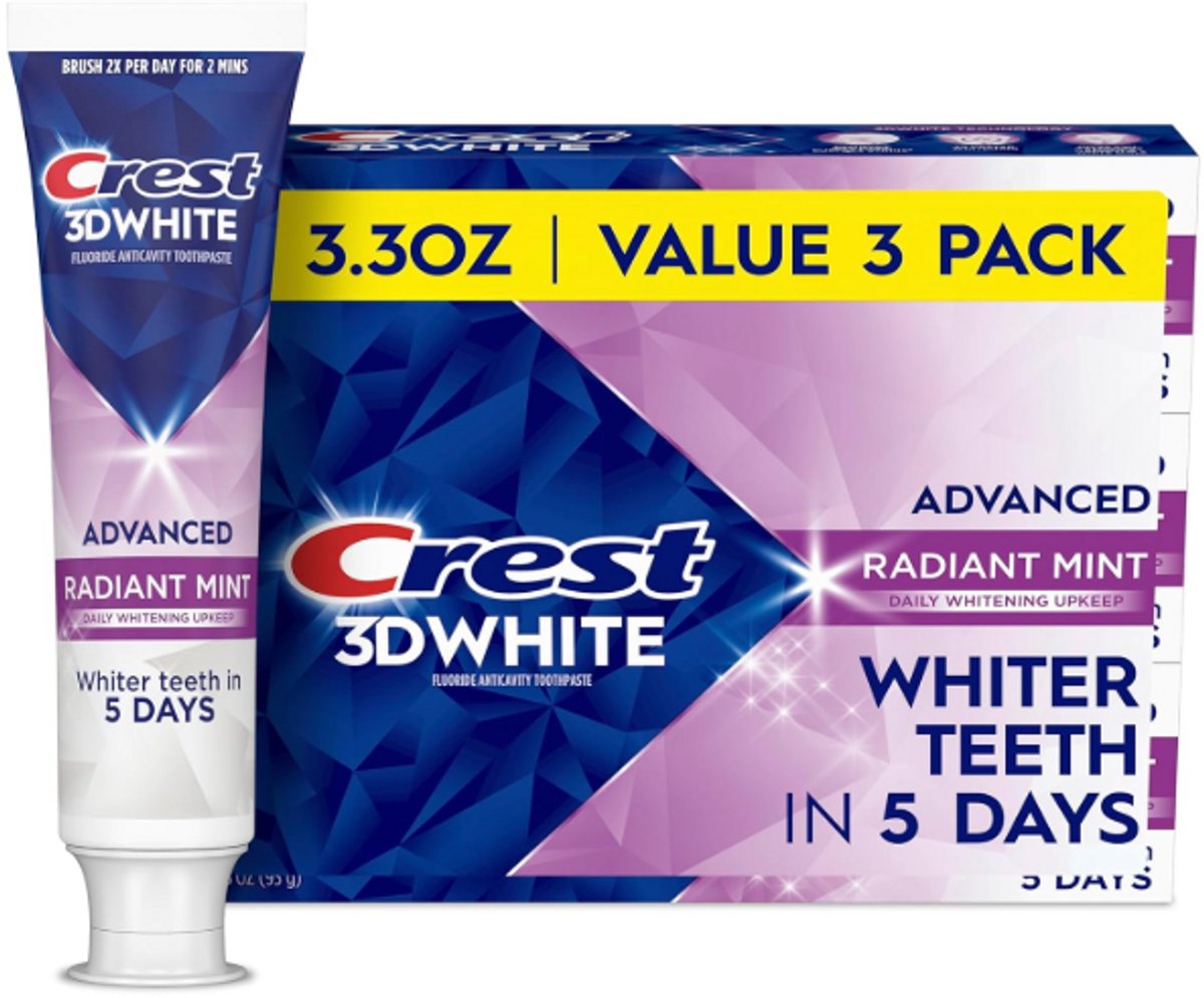 Crest 3D White Advanced Teeth Whitening Tandpasta – Brilliance Radiant Mint 3X 96g – Tandbleek Tandpasta tegen Verkleuring – Stralend Witte Tanden – Frisse Muntsmaak