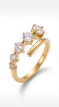 Lundholm Ringen Dames Goud kleurig Minimalistisch met Zirkonia Stenen - Gouden Ring - Vrouwen Ring– Premium Stainless Steel Verguld – Verstelbare Ring One Size – Isabeau Serie - Cadeau voor Haar Cadeautje Vrouw - In Luxe Geschenkverpakking
