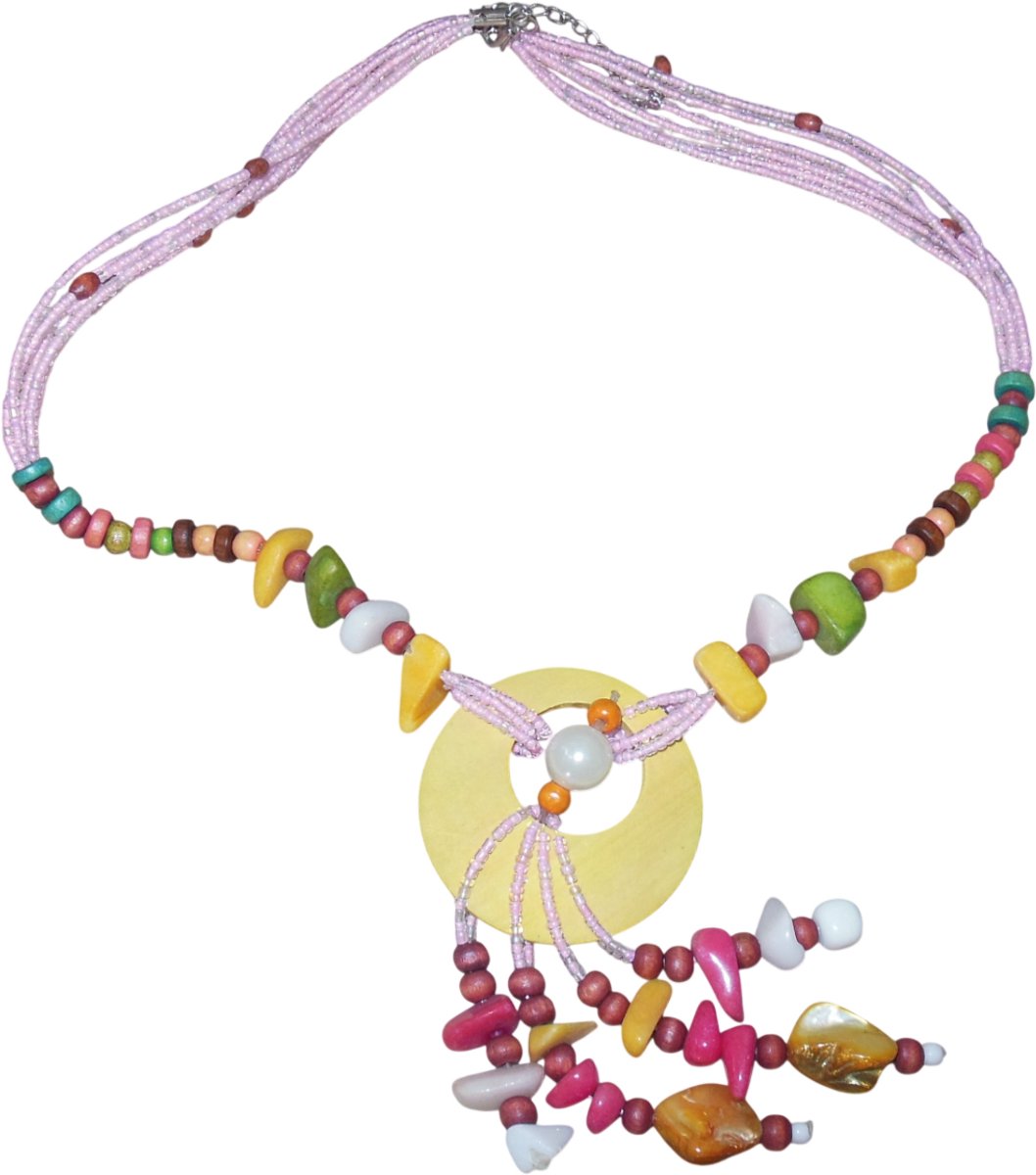 Ketting met mini kraaltjes roze met diverse patronen en hanger verschillende kleuren