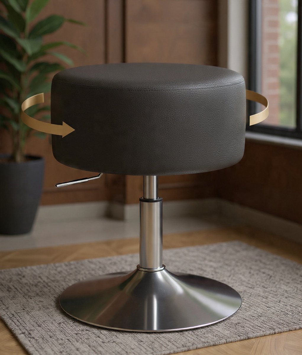 Makeup Stool, Height Adjustable Stool with Upholstery, Round Bar Stool, 360° Rotatable, Faux Leather Metal, for Bedroom, Study, Wardrobe, Kitchen, Grey, BH14gr-1-Casa Serena – Afmetingen op aanvraa...