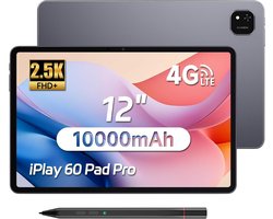 12.1'' Android 14 Tablet met 4096 Niveau Stylus, 4G LTE, Helio G99, 2560x1600 FHD+, 20GB RAM, 128GB/1TB SD, 10000mAh, GPS, Face ID