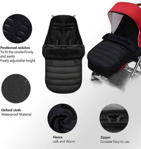 Voetenzak voor baby's - Universele kinderwagen slaapzak, Winddicht en Fleece Gevoerd, Zwart van Merkloos — afbeelding 4