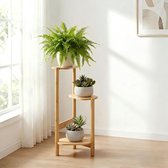 3-laags plantenplanken, bamboe bloemladder decoratieve plank opvouwbare bloemenstandaard, voor binnen balkon woonkamer tuindecoratie 70 x 40 x 96 cm(Hout kleur