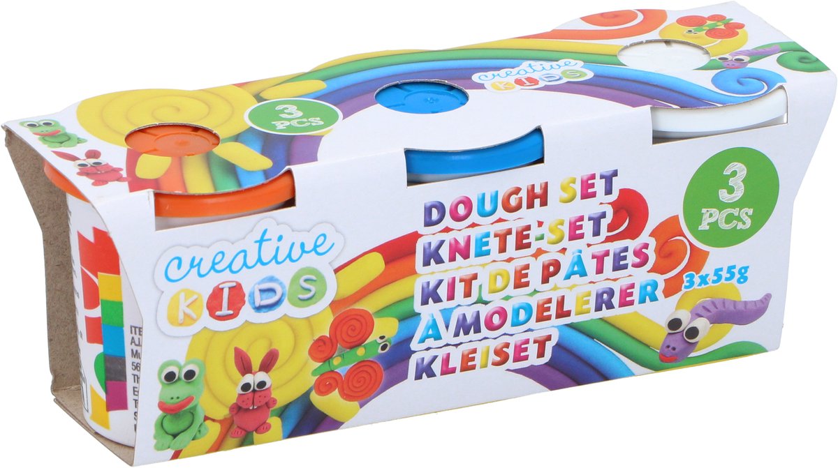 Creative Kids Klei Set 3 Stuks - Modelleerklei voor Kinderen - Knete Set - Boetseerklei 3x55 g - Klei Speelgoed voor Creatief Spelen - 1 Willekeurige Kleur Combinatie
