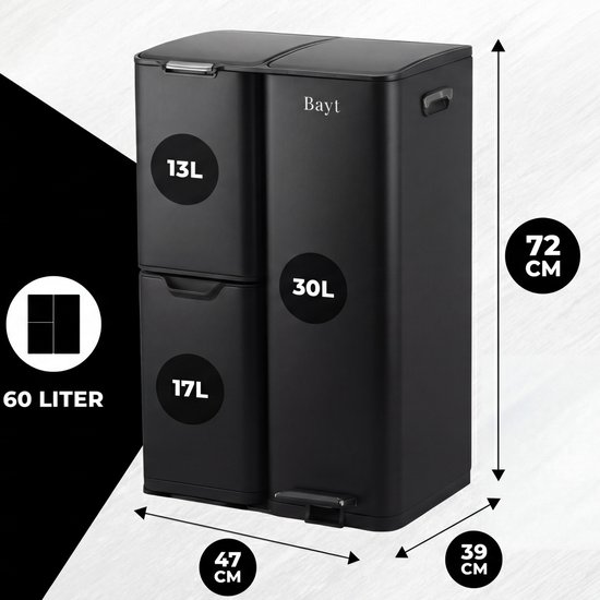Bayt Prullenbak - Prullenbak 60 Liter - Vuilnisbak 60 Liter Vuilnisbak 60 Liter Bayt Prullenbak - Prullenbak 60 Liter - Vuilnisbak 60 Liter Vuilnisbak 60 Liter