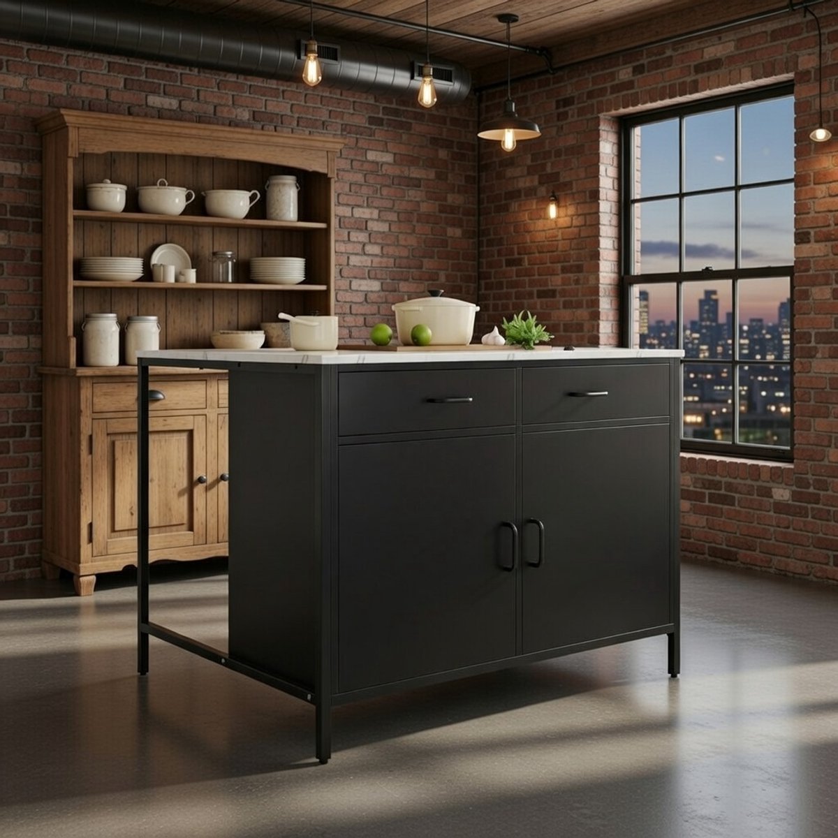 Milano Pro Keukeneiland met Opbergruimte – Zwart Mat – 100x90x90 cm – Multifunctioneel Kookeiland met Lades en PlankenCasa Serena – Casa Dorada