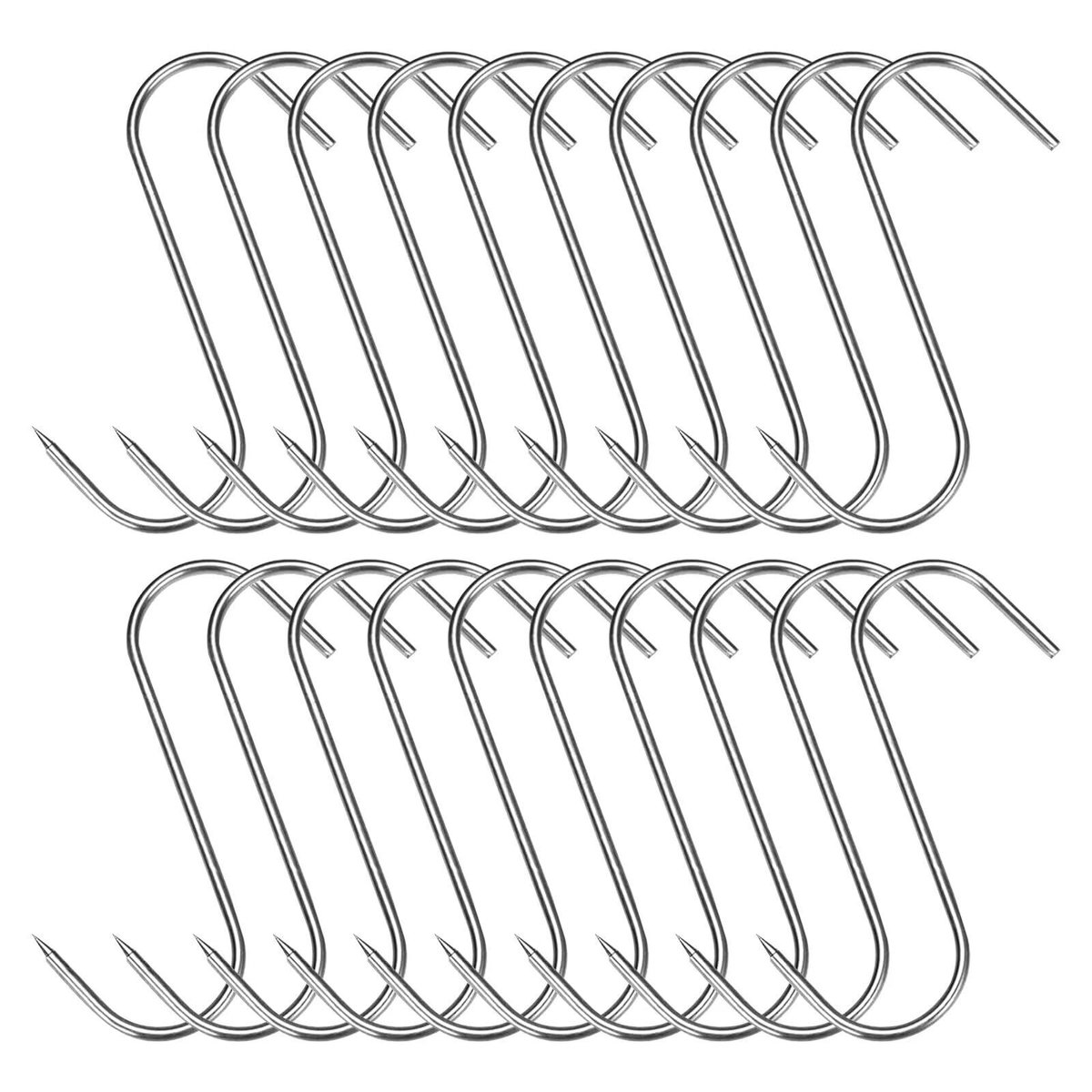 20 stuks S-vormige vleeshaken (15 cm, 3 mm) rookhaken - slagershaken - S-haken - vleeshaken met uiteinde - roestvrij staal - voor barbecueën roken bakken en vleesverwerking