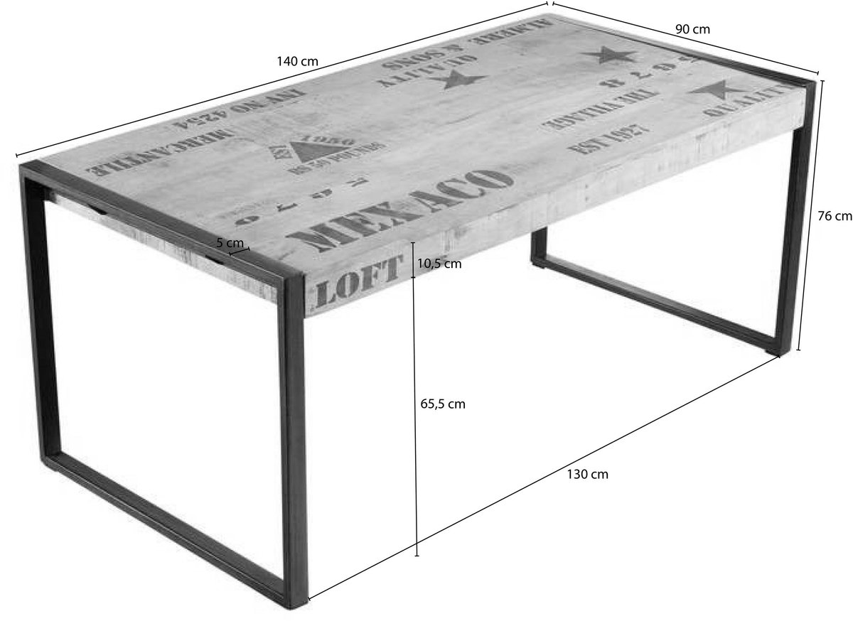 MASSIVMOEBEL24 .DE FACTORY #115 eettafel blank bedrukt massief hout mango 140x90x76 cm (BxTxH)