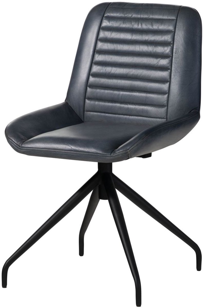 MASSIVMOEBEL24 .DE gestoffeerde stoel blauw echt leer gemonteerd IRON LABEL #509