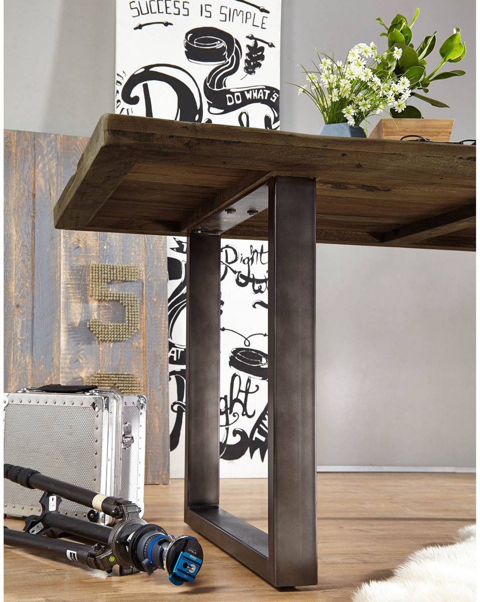 MASSIVMOEBEL24.DE RAILWAY #407 eettafel bruin gelakt mango 180x90x76 cm (BxTxH)