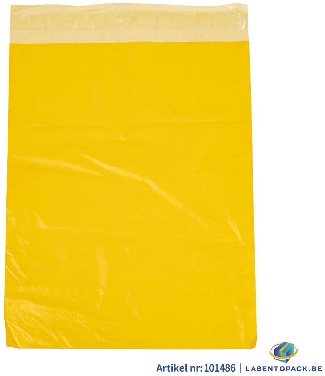 100x Verzendzakken kleur Geel plastic 320 x 450 mm - 50 micron COEX - Triman - Zelfklevende Plakstrip - Ondoorzichtig - Wit/Zwart - Kledingzakken - 100% Recyclebaar - Waterafstotend - Voor Kleding en Webshop - Verzendenveloppen