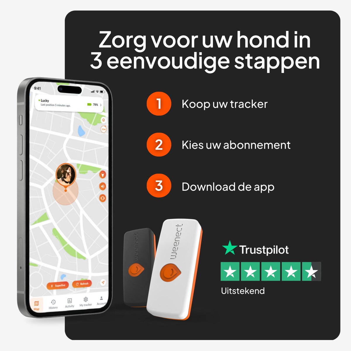 Weenect Dog XS White edition – NIEUWE GPS voor honden | Mini realtime GPS-tracker | Waterdicht | De kleinste op de markt | Werkt met abonnement | Levenslange garantie thumbnail 2
