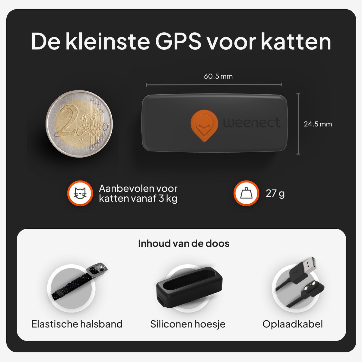 Weenect Cat XS Black edition - NIEUWE GPS-kattenhalsband | Real-time GPS-minitracker voor katten | Kleinste op de markt | Abonnement | Halsband inbegrepen | Levenslange garantie thumbnail 4