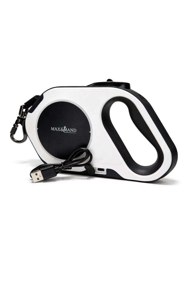 Max&Mand LED Hondenriem 5 Meter Oplaadbaar – Met Zaklamp en Verlichte Soft Grip Handgreep – Inclusief USB Oplaadkabel- Inclusief Handleiding