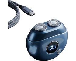 Mini Elektrisch Scheerapparaat voor Mannen - Digitale Batterij Indicator – Compact 2-Kops Scheerapparaat – Waterdicht – Nat & Droog Scheren – 50 Min Batterij – Perfect voor Reizen – Blauw