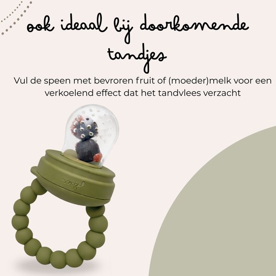 Jikkies Fruitspeen Baby - Inclusief 3 speenmaten - Bijtring - 100% Siliconen - BPA-vrij - Vaatwasser & vriezer - Helpt bij doorkomende tandjes - Vanaf 4 maanden - Groen van Merkloos — afbeelding 5