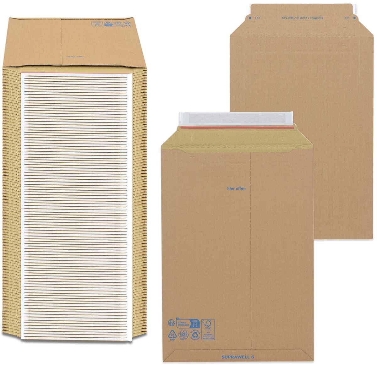 Oputec 100x verzendtas VT71 A3+ 290x410 mm golfkarton envelop zelfklevend met scheurstrip