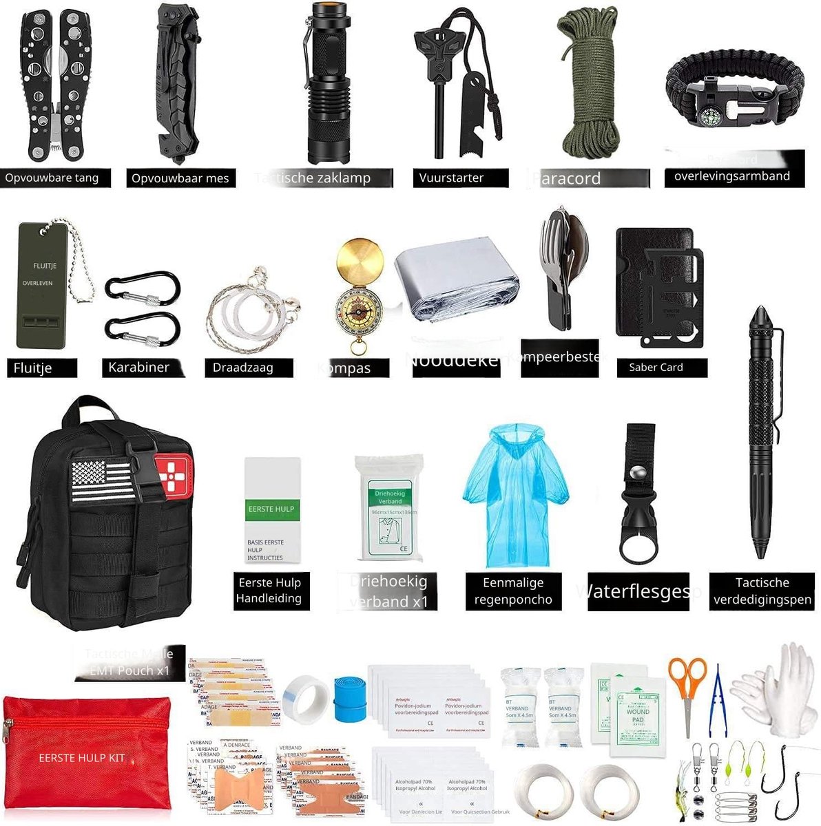 RezReady Noodpakket – 200-delig Professionele Overlevingsset & EHBO-kit met Molle-etui