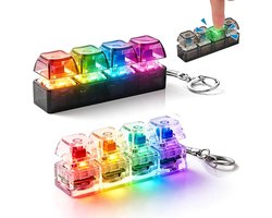 Keyboard Fidget Toy - 2 Stuks - Clicker Fidget Toetsenbord met Ledlicht - Mini 4 Toetsen Decompressie Speelgoed - Sleutelhanger Anti Stress Speelgoed - Om Stress Angst voor Volwassenen Te Verlichten - Zwart/Wit
