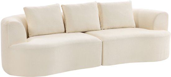 HOMCOM Canapé 3 places-Chenille (100% polyester), mousse-260L x 106P x 82H cm-Blanc crème