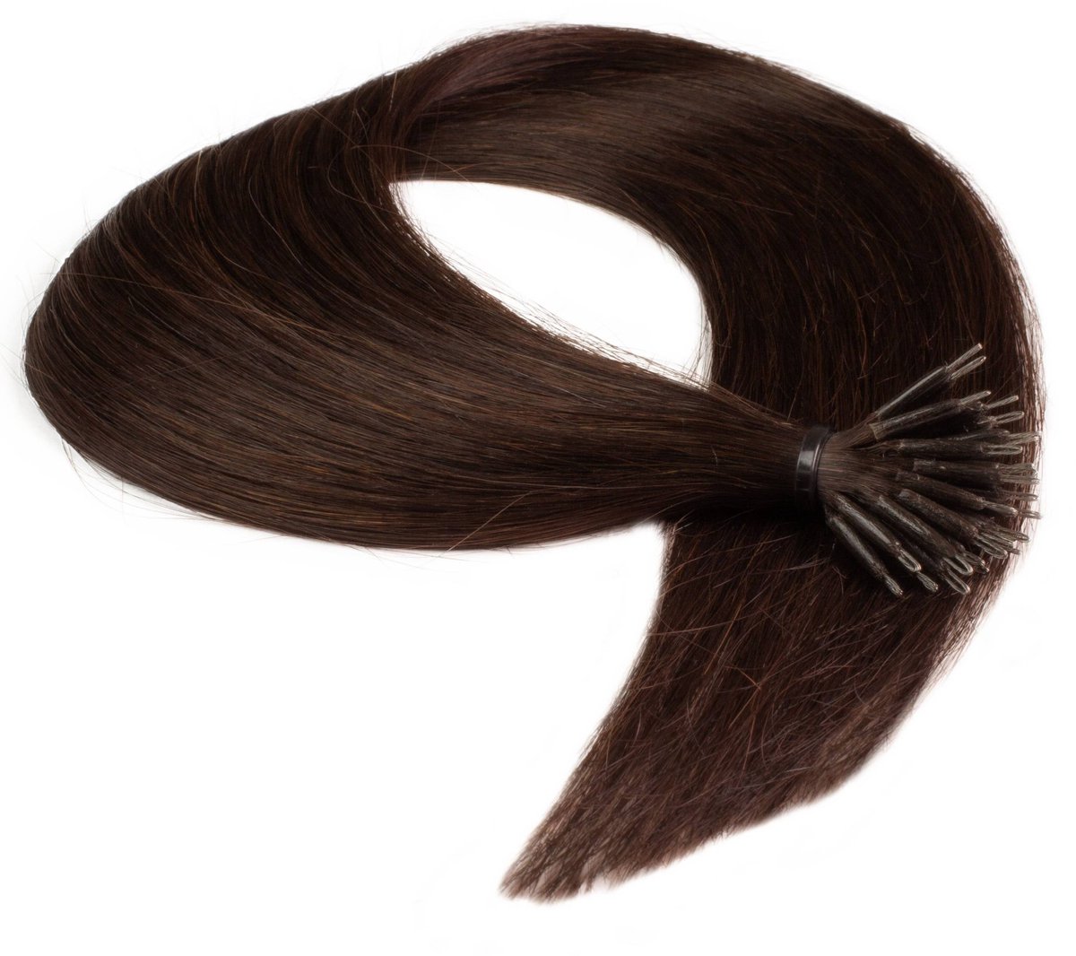hair2heart Premium Nanoring Extensions Echt haar glad - 25 strengen 0,8 g 40 cm 4/77 middenbruin intensief bruin