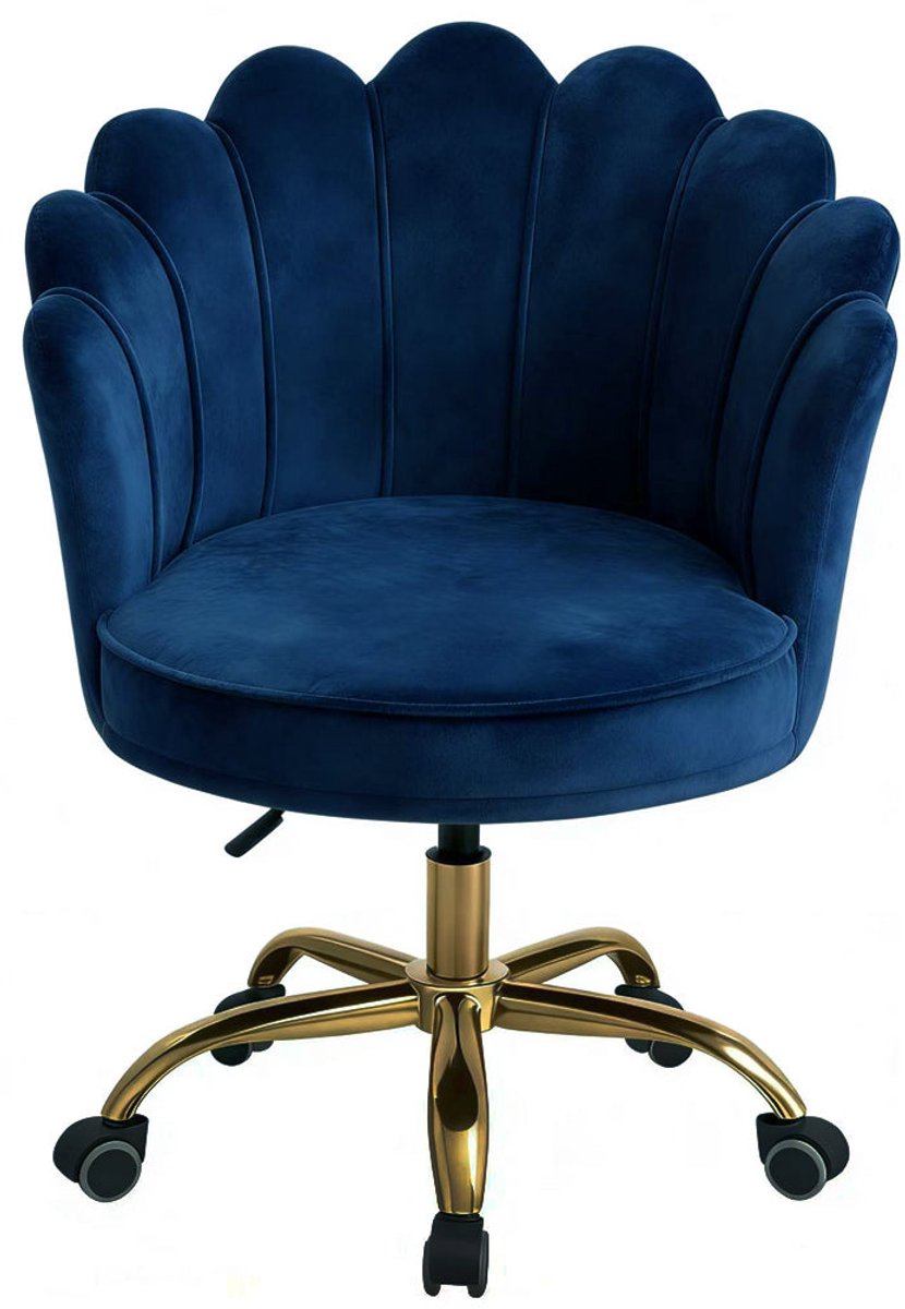 Velvet Schelp Bureaustoel Blauw met Goudkleurig onderstel | Russle