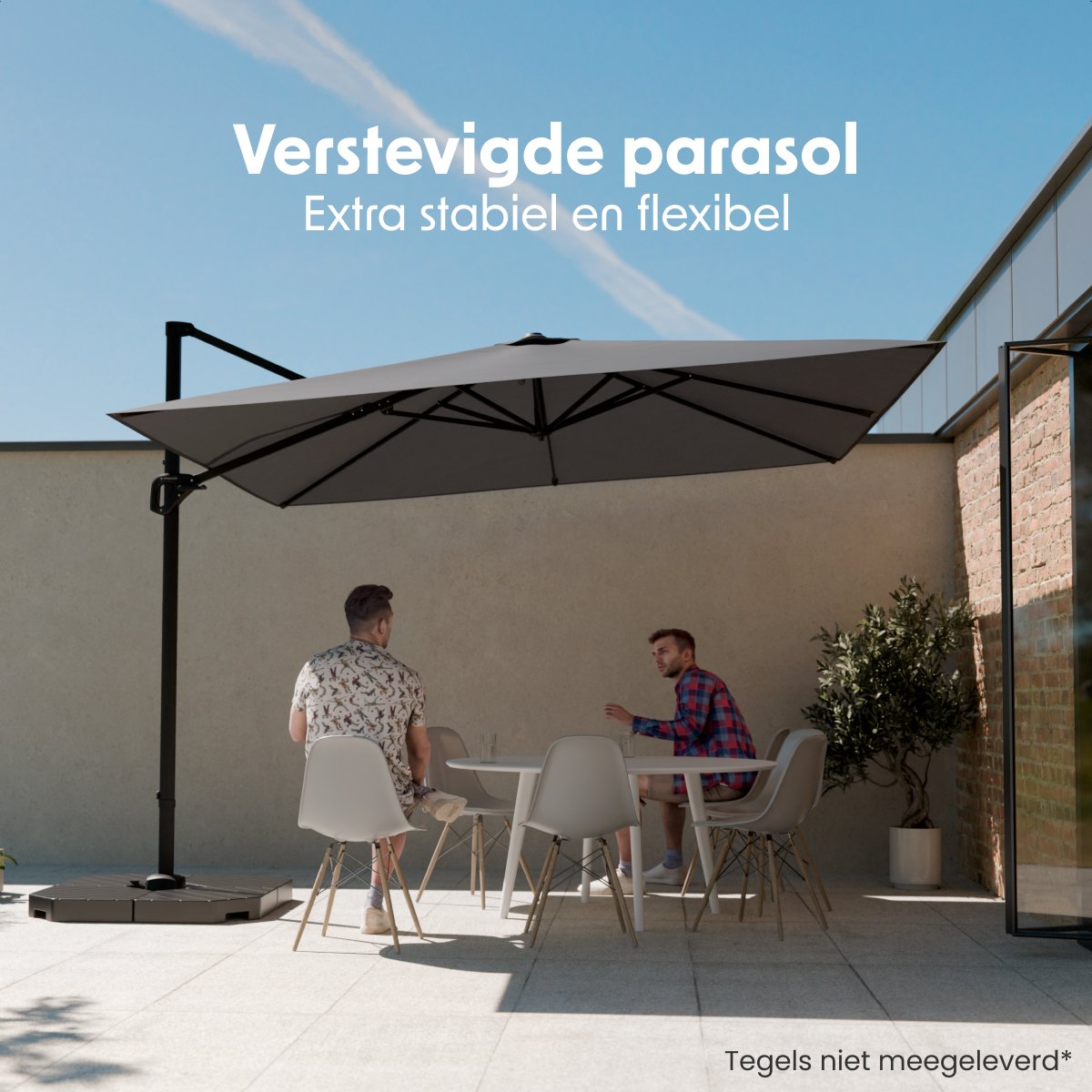 LifeGoods Zweefparasol - 294x294 cm - Kantelbaar - 6 Standen - Waterdicht - met Hoes - Antraciet – foto 2