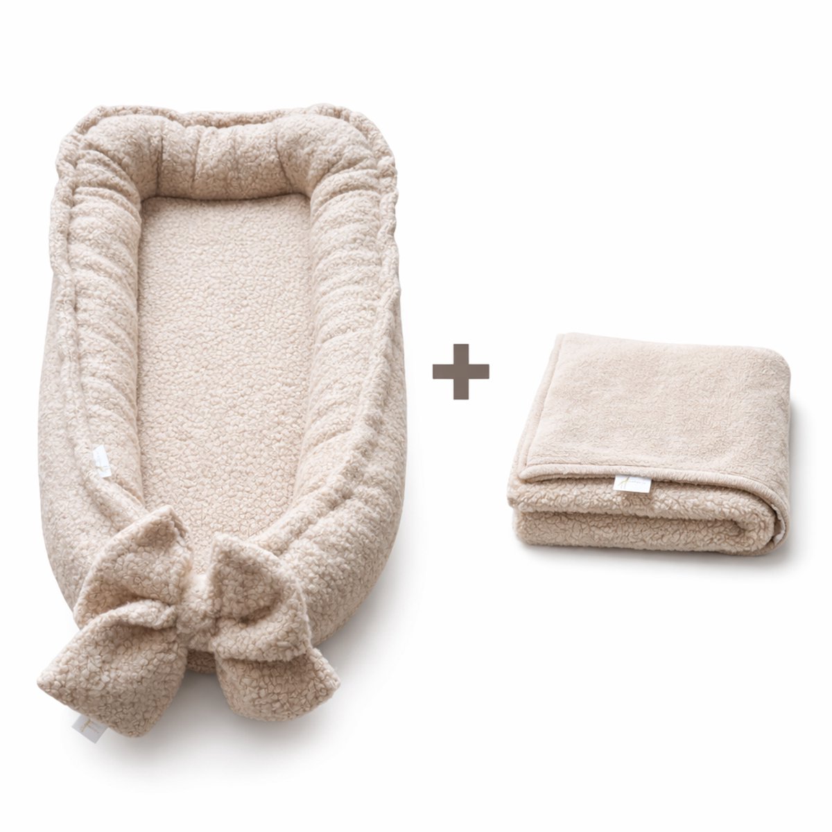 Babynest- Babynestje Kandy - Comfykids - Beige - Met STRIK - Bouclé teddy -Oeko-tex - Perfecte pasformaat voor elke Baby +GRATIS dekentje