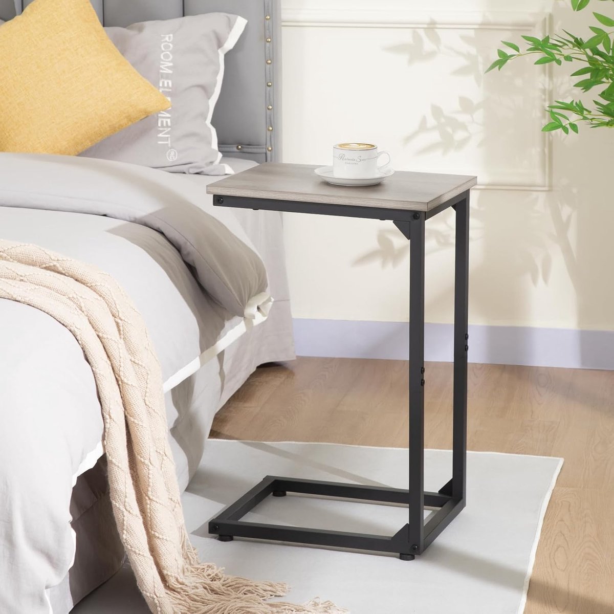 C-Shaped Bijzettafel Set van 2 – 39 x 29 x 59 cm – Mobiele Salontafel voor Woonkamer, Slaapkamer en Bank – Laptoptafel en Koffietafel met Stalen Frame – Industrieel & Rustiek Design – Abkantoor