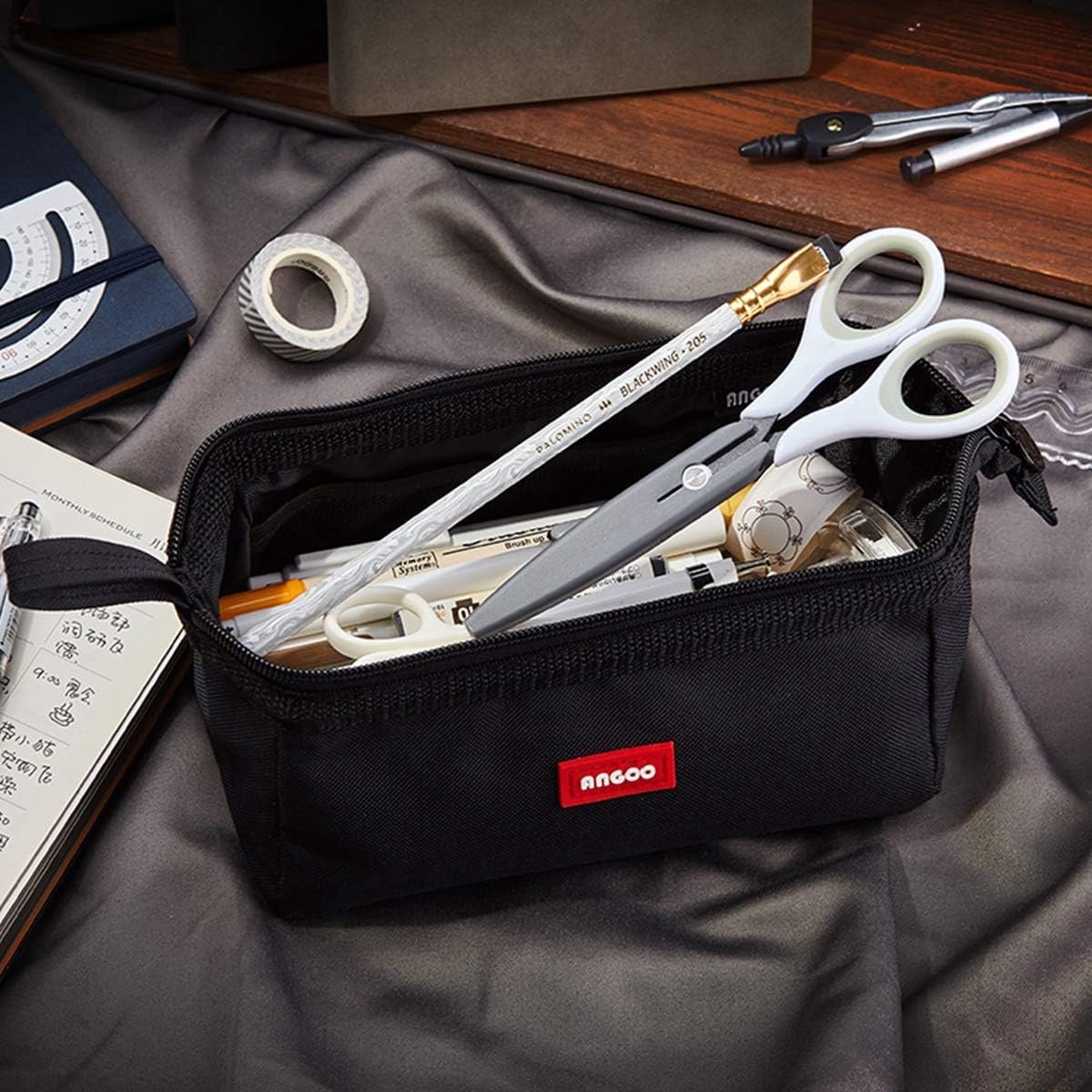 iSuperb Etui, Grote Capaciteit Potlood Tas Pouch Houder Draagbaar Kantoorbenodigdheden Make-Up Tas voor School Tiener Meisje Jongen Mannen Vrouwen (Zwart)
