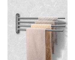Qobobo® Handdoekhouder badkamer met 4 armen handdoekhouder badkamer handdoekstang draaibaar 180 ° rotatie 40 cm roestvrij staal badhanddoekhouder muur handdoekhouder roestvrij zilver