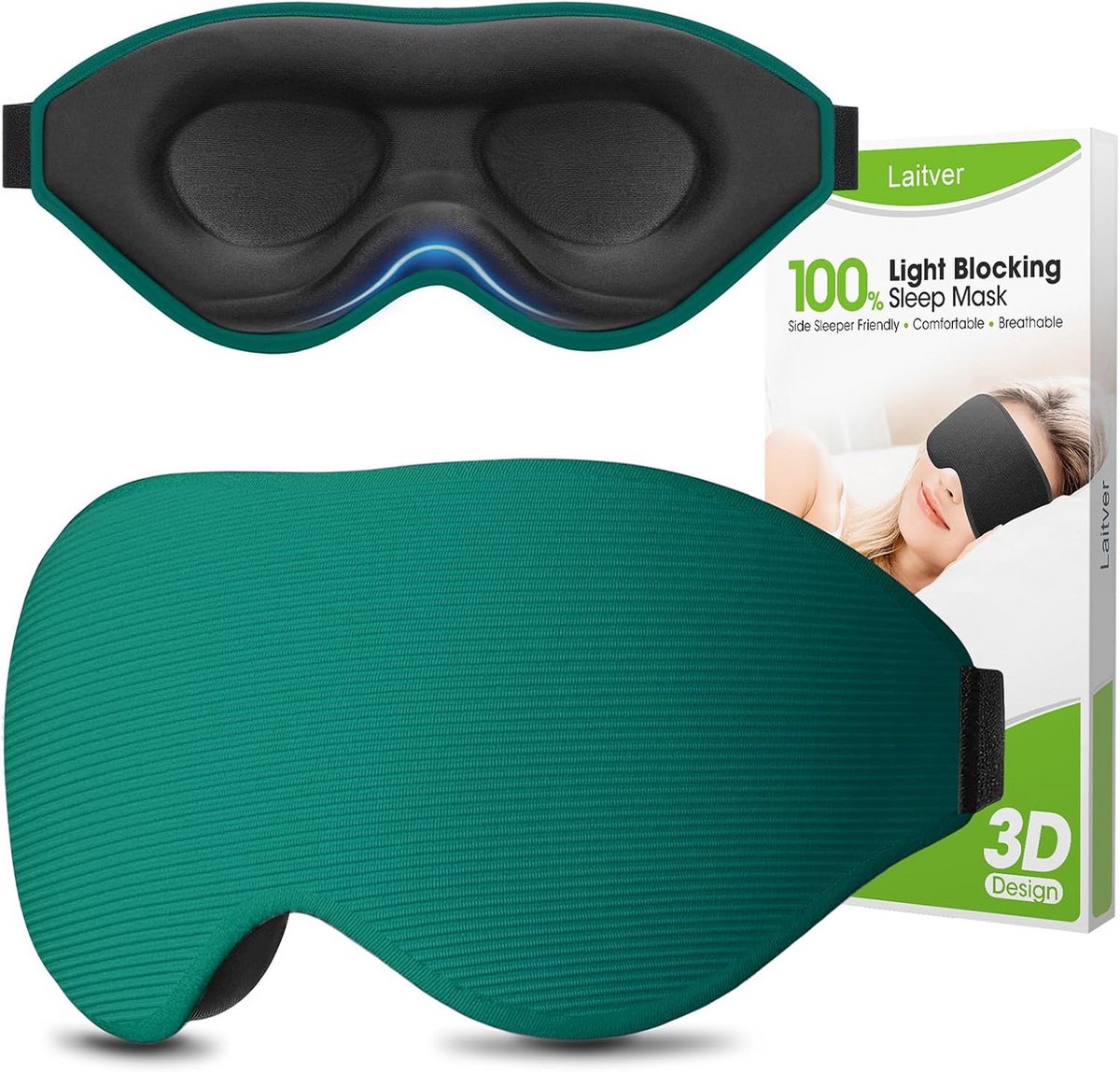 Laitver 100% Verduisterend Slaapmasker voor Dames en Heren - Perfect Oogslaapmasker voor Zijslaper, Nul Oogdruk, 3D-Uitsparing, Ultrazachte en Comfortabele Blinddoek voor Reizen/Dutje - Marineblauw
