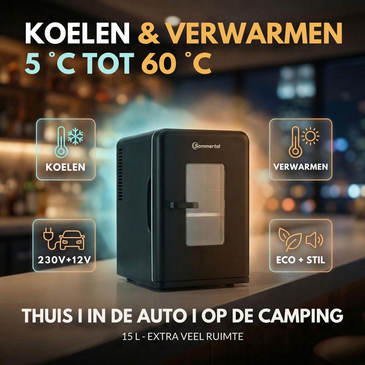 Sommertal KS15 - Mini-Koelkast voor Koelen en Verwarmen - Inhoud 15L - Stopcontact en 12V auto — afbeelding 5
