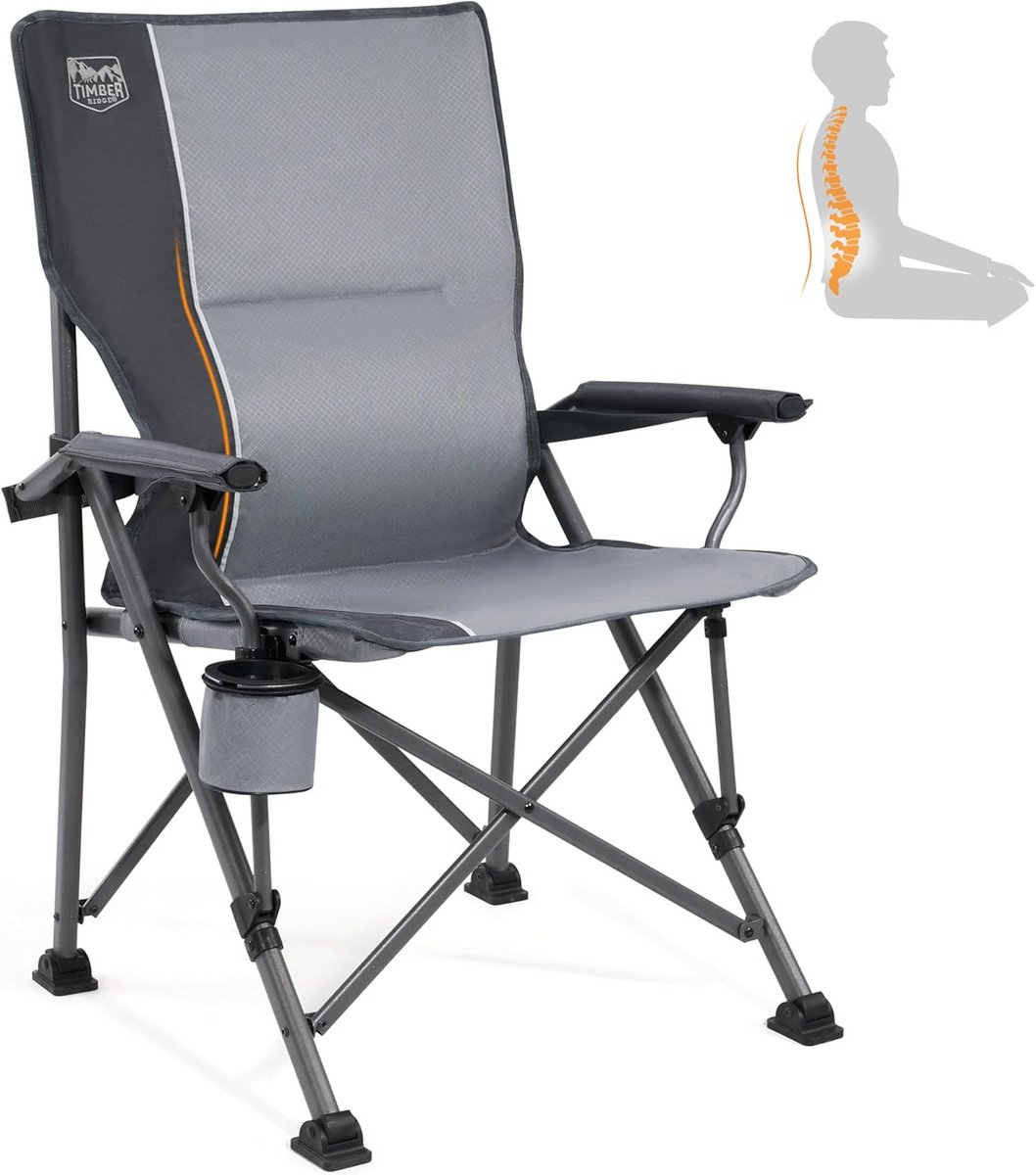 Opvouwbare Campingstoel met Hoge Rugleuning en Bekerhouder - Draagbare Klapstoel tot 150 kg voor Camping, Picknick en Tuin — cadeau in Sport & Outdoor - foto 7