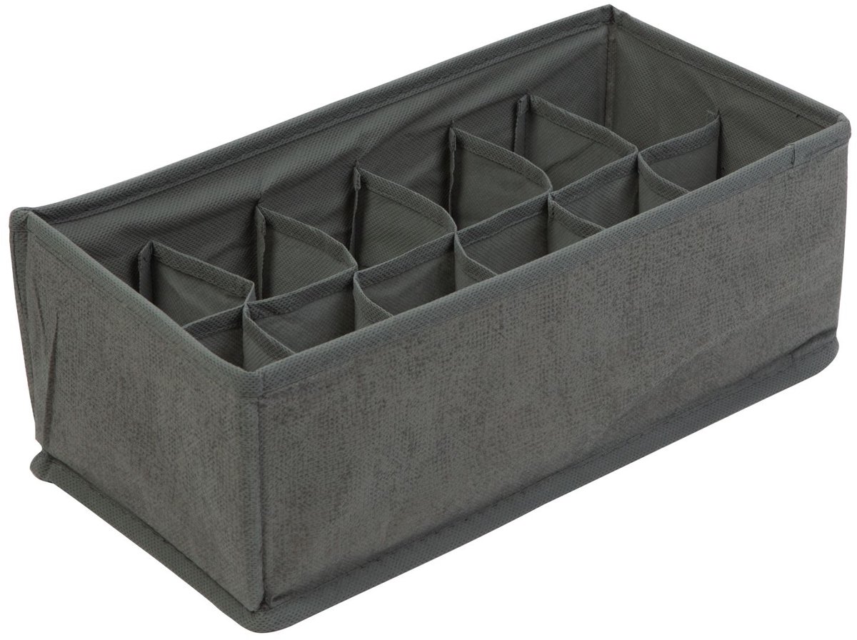 Opvouwbare stoffen opbergdoos - 32 x 16 x 11 cm - 12 vakken - grijs [BW2079]